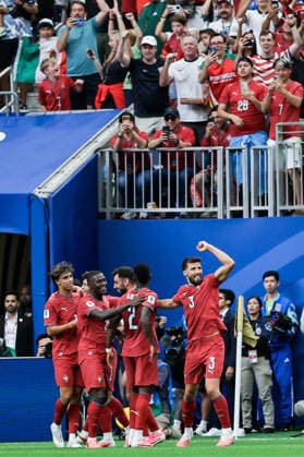 Players of Portugal celebrate the team s fourth goal during a FIFA Men’s World Cup 2026 Group Stage football match between Portugal and Uzbekistan at Houston Stadium, in Houston on June 23th 2026 (Photo by Leo Barrilari SPP)  Copyright: xLeoxBarrilari SPPx Sportspressphoto_SPR174437