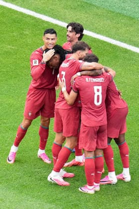 Rafael Leao of Portugal and team mates celebrate the team s fifth goal during a FIFA Men’s World Cup 2026 Group Stage football match between Portugal and Uzbekistan at Houston Stadium, in Houston on June 23th 2026 (Photo by Alexandra Fechete SPP)  Copyright: xAlexandraxFechete SPPx Sportspressphoto_SPR174494