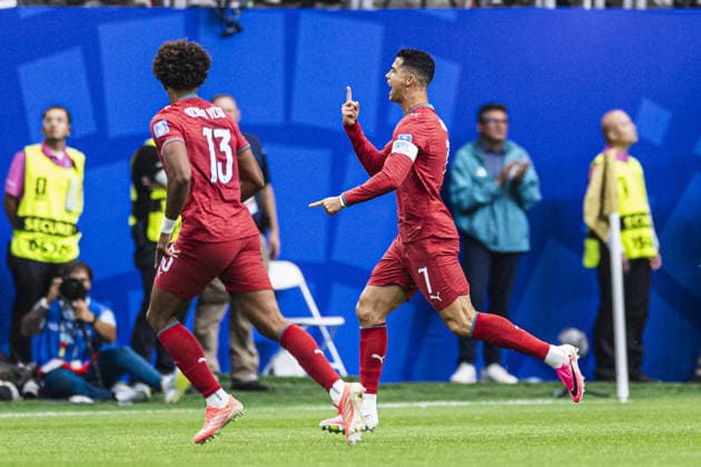 Cristiano Ronaldo of Portugal celebrates after scoring team s first goal during the FIFA World Cup, WM, Weltmeisterschaft, Fussball 2026 Group K match between Portugal and Uzbekistan at Houston Stadium on June 23th,2026 (Photo by Joao Bravo Sports Press Photo) (Joao Bravo Sports Press Photo SPP)  Copyright: xJoaoxBravo SportsxPressxPhotox xSPPx Sportspressphoto_SPR174683