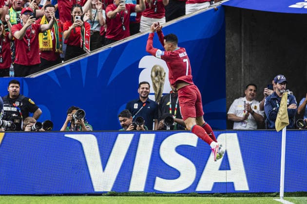 Cristiano Ronaldo of Portugal celebrates after scoring team s third goal during the FIFA World Cup, WM, Weltmeisterschaft, Fussball 2026 Group K match between Portugal and Uzbekistan at Houston Stadium on June 23th,2026 (Photo by Joao Bravo Sports Press Photo) (Joao Bravo Sports Press Photo SPP)  Copyright: xJoaoxBravo SportsxPressxPhotox xSPPx Sportspressphoto_SPR174691