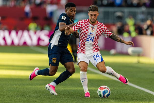 Marco Paöali? of Croatia contests with Panama player during the FIFA World Cup, WM, Weltmeisterschaft, Fussball game between Panama and Croatia at Toronto Stadium on June 23, 2026 in Toronto, Ontario, Canada  Copyright: xCurtisxWongx xSPPx Sportspressphoto_SPR174795