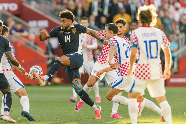 Carlos Harvey of Panama controls the ball during the FIFA World Cup, WM, Weltmeisterschaft, Fussball game between Panama and Croatia at Toronto Stadium on June 23, 2026 in Toronto, Ontario, Canada  Copyright: xCurtisxWongx xSPPx Sportspressphoto_SPR174799