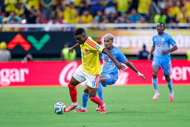 FIFA World Cup, WM, Weltmeisterschaft, Fussball 2026 COLOMBIA VS RD CONGO FIFA WORLD CUP 2026 COLOMBIA VS RD CONGO COLOMBIA VS RD CONGO 23062026 GUADALAJARA, JALISCO. Action photo of Jhon Cordoba (No.9) of Colombia and Charles Pickel (No. 18) of Congo, during Group K game of the FIFA World Cup 2026, held at the Estadio Guadalajara at Guadalajara, Jalisco. Foto de accion de Jhon Cordoba (No.9) de Colombia y Charles Pickel (No. 18) de Congo, durante juego del Grupo K de la Copa del Mundo 2026 de la FIFA, celebrado en el Estadio Guadalajara en Guadalajara, Jalisco. PHOTO BY IMAGENSHOP AGENCIA FOTOGRAFICA GUADALAJARA JALISCO MEXICO *** FIFA WORLD CUP 2026 COLOMBIA VS. DR CONGO FIFA WORLD CUP 2026 COLOMBIA VS. DR CONGO COLOMBIA VS. DR CONGO 06 23 2026 GUADALAJARA, JALISCO Action photo of Jhon Cordoba, No. 9 of Colombia, and Charles Pickel, No. 18 of the DR Congo, during a Group K match of the 2026 FIFA World Cup, held at the Estadio Guadalajara in Guadalajara, Jalisco Action photo of Jhon Cordoba, No. 9 of Colombia, and Charles Pickel, No. 18 of the DR Congo, during a Group K match of the 2026 FIFA World Cup, held at the Estadio Guadalajara in Guadalajara, Jalisco. PHOTO BY IMAGENSHOP PHOTO AGENCY GUADALAJARA, JALISCO, MEXICO,detected_source_language Copyright: xYOALIxMARTINEZx