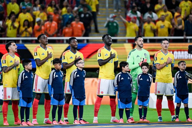 Colombia players line up for anthem prior to FIFA Men’s World Cup 2026 Group Stage football match between Colombia and Congo DR at Guadalajara Stadium, in Guadalajara on June 23th 2026 (Photo by Nayra Halm SPP)  Copyright: xNayraxHalm SPPx Sportspressphoto_SPR174995