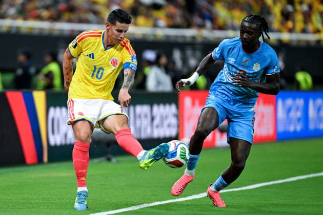 James Rodriguez of Colombia (L) and Ngal ayel Mukau of Congo DR (R) fight for possession during a FIFA Men’s World Cup 2026 Group Stage football match between Colombia and Congo DR at Guadalajara Stadium, in Guadalajara on June 23th 2026 (Photo by Nayra Halm SPP)  Copyright: xNayraxHalm SPPx Sportspressphoto_SPR175012