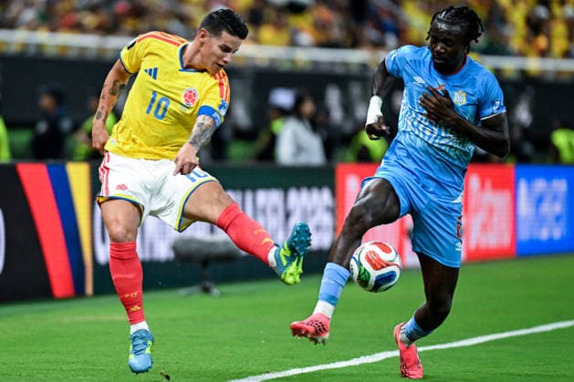 James Rodriguez of Colombia (L) and Ngal ayel Mukau of Congo DR (R) fight for possession during a FIFA Men’s World Cup 2026 Group Stage football match between Colombia and Congo DR at Guadalajara Stadium, in Guadalajara on June 23th 2026 (Photo by Nayra Halm SPP)  Copyright: xNayraxHalm SPPx Sportspressphoto_SPR175013