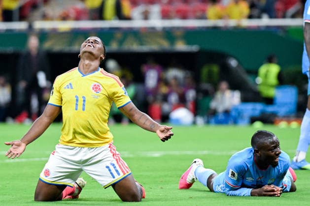 Jhon Arias of Colombia (L) and Edo Kayembe of Congo DR (R) during a FIFA Men’s World Cup 2026 Group Stage football match between Colombia and Congo DR at Guadalajara Stadium, in Guadalajara on June 23th 2026 (Photo by Nayra Halm SPP)  Copyright: xNayraxHalm SPPx Sportspressphoto_SPR175034