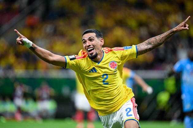 Daniel Munoz of Colombia celebrates after scoring the team s first goal during a FIFA Men’s World Cup 2026 Group Stage football match between Colombia and Congo DR at Guadalajara Stadium, in Guadalajara on June 23th 2026 (Photo by Nayra Halm SPP)  Copyright: xNayraxHalm SPPx Sportspressphoto_SPR175062