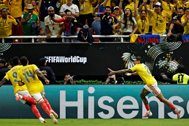 June 23, 2026, Guadalajara, Jalisco, Mexico: Daniel Munoz of Colombia celebrates after scoring the first goal of his team during the match between Colombia and Congo DR for the 2st round of the group K of the FIFA World Cup, WM, Weltmeisterschaft, Fussball 2026, at Guadalajara Stadium, in Guadalajara, Mexico on June 23, 2026. Photo: DiaEsportivo FIFA World Cup 2026, Colombia Vs Congo DR, Guadalajara, Mexico  - ZUMAh208 20260623_zsp_h208_025 Copyright: xHeulerxAndreyx