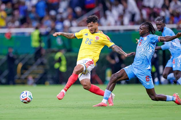 FIFA World Cup, WM, Weltmeisterschaft, Fussball 2026 COLOMBIA VS RD CONGO FIFA WORLD CUP 2026 COLOMBIA VS RD CONGO COLOMBIA VS RD CONGO 23062026 GUADALAJARA, JALISCO. Action photo of Luis Suarez (No.25) of Colombia and Ngalayel Mukau (No. 6) of Congo, during Group K game of the FIFA World Cup 2026, held at the Estadio Guadalajara at Guadalajara, Jalisco. Foto de accion de Luis Suarez (No.25) de Colombia y Ngalayel Mukau (No. 6) de Congo, durante juego del Grupo K de la Copa del Mundo 2026 de la FIFA, celebrado en el Estadio Guadalajara en Guadalajara, Jalisco. PHOTO BY IMAGENSHOP AGENCIA FOTOGRAFICA GUADALAJARA JALISCO MEXICO *** 2026 FIFA World Cup Copyright: xYOALIxMARTINEZx
