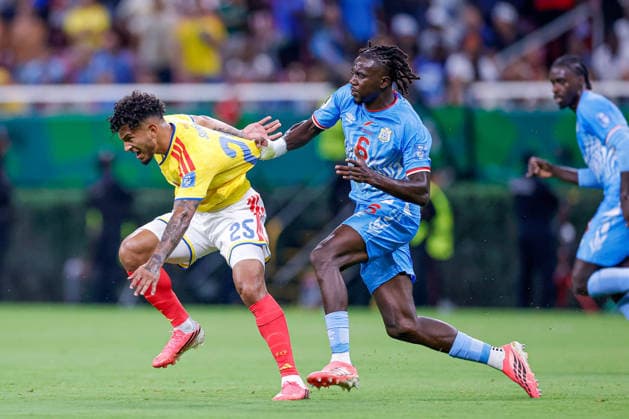 FIFA World Cup, WM, Weltmeisterschaft, Fussball 2026 COLOMBIA VS RD CONGO FIFA WORLD CUP 2026 COLOMBIA VS RD CONGO COLOMBIA VS RD CONGO 23062026 GUADALAJARA, JALISCO. Action photo of Luis Suarez (No.25) of Colombia and Ngalayel Mukau (No. 6) of Congo, during Group K game of the FIFA World Cup 2026, held at the Estadio Guadalajara at Guadalajara, Jalisco. Foto de accion de Luis Suarez (No.25) de Colombia y Ngalayel Mukau (No. 6) de Congo, durante juego del Grupo K de la Copa del Mundo 2026 de la FIFA, celebrado en el Estadio Guadalajara en Guadalajara, Jalisco. PHOTO BY IMAGENSHOP AGENCIA FOTOGRAFICA GUADALAJARA JALISCO MEXICO *** 2026 FIFA World Cup Copyright: xYOALIxMARTINEZx