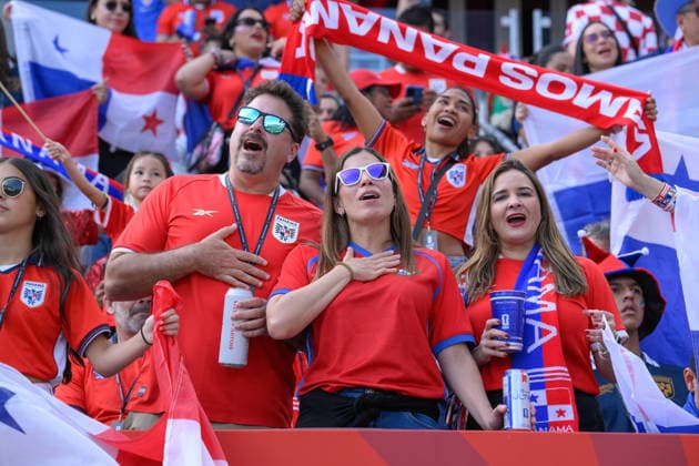 June 23, 2026, Toronto, Ontario, Canada: Fans of Team Panama sing before the 2026 FIFA World Cup, WM, Weltmeisterschaft, Fussball game between Panama and Croatia at Toronto Stadium. Croatia won the match 1-0. Sports News - June 23, 2026  - ZUMAv136 20260623_zsp_v136_005 Copyright: xJeffxVoganx