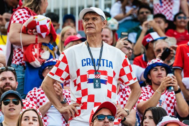 TORONTO, ON - JUNE 23: A Croatia supporter is seen before the FIFA World Cup, WM, Weltmeisterschaft, Fussball 2026 Group L match between Panama and Croatia on June 23, 2026, at Toronto Stadium in Toronto, ON. (Photo by Mathew Tsang Icon Sportswire) SOCCER: JUN 23 FIFA World Cup 26 Group L - Panama vs Croatia EDITORIAL USE ONLY Icon260623040