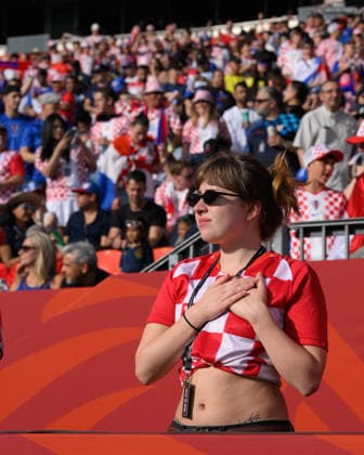 June 23, 2026, Toronto, Ontario, Canada: A fan of Team Croatia holds her heart before the 2026 FIFA World Cup, WM, Weltmeisterschaft, Fussball game between Panama and Croatia at Toronto Stadium. Croatia won the match 1-0. Sports News - June 23, 2026  - ZUMAv136 20260623_zsp_v136_009 Copyright: xJeffxVoganx