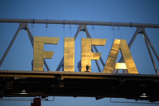June 23, 2026, Toronto, Ontario, Canada: The FIFA sign reflects the setting sun during the 2026 FIFA World Cup, WM, Weltmeisterschaft, Fussball game between Panama and Croatia at Toronto Stadium. Croatia won the match 1-0. Sports News - June 23, 2026  - ZUMAv136 20260623_zsp_v136_050 Copyright: xJeffxVoganx