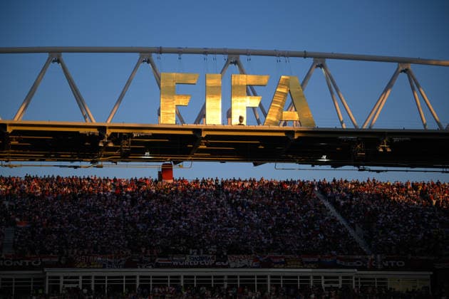 June 23, 2026, Toronto, Ontario, Canada: The FIFA sign shines as the sun sets over Toronto Stadium during the 2026 FIFA World Cup, WM, Weltmeisterschaft, Fussball game between Panama and Croatia at Toronto Stadium. Croatia won the match 1-0. Sports News - June 23, 2026  - ZUMAv136 20260623_zsp_v136_053 Copyright: xJeffxVoganx