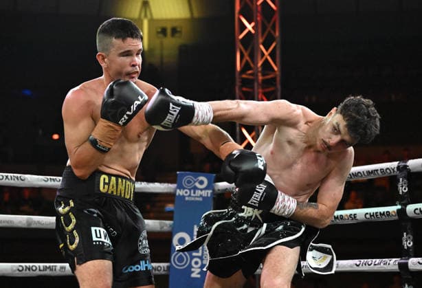 BOXING PARO CROCKER, Riley Candy (left) in action against Brayden Rawlins (right) during their Super middleweight fight at Pat Rafter Arena in Brisbane, Wednesday, June 24, 2026. ( NO ARCHIVING, EDITORIAL USE ONLY BRISBANE QUEENSLAND AUSTRALIA  Copyright: xDARRENxENGLANDx 20260624141056307222