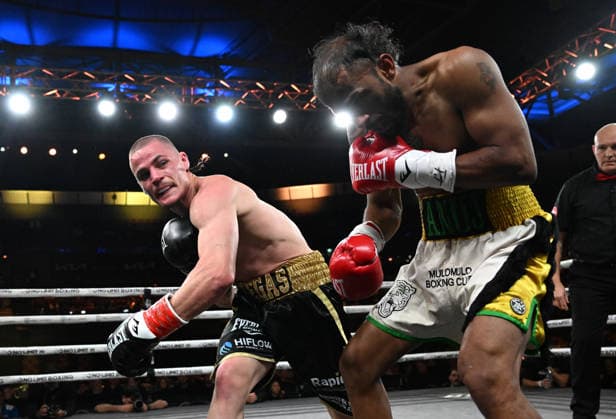 BOXING PARO CROCKER, Vegas Larfield (left) in action against Shamal Ram Anuj (right) during their Featherweight fight at Pat Rafter Arena in Brisbane, Wednesday, June 24, 2026. ( NO ARCHIVING, EDITORIAL USE ONLY BRISBANE QUEENSLAND AUSTRALIA  Copyright: xDARRENxENGLANDx 20260624112488025922