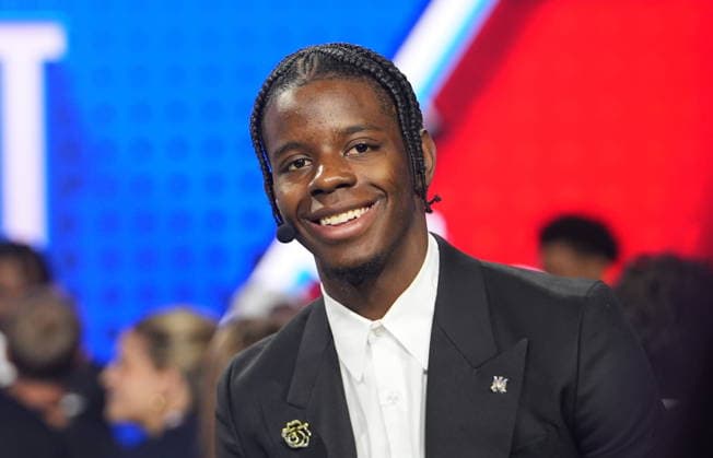 The 2026 NBA, Basketball Herren, USA Draft completed its first round NEW YORK, UNITED STATES - JUNE 23: Caleb Wilson talks to the press before being selected by Chicago Bulls with the No. 4 pick in the 2026 NBA Draft at Barclays Center in Brooklyn, New York City, U.S., on June 23, 2026. Selcuk Acar Anadolu New York United States. Editorial use only. Please get in touch for any other usage.  Copyright: x2026xAnadoluxSelcukxAcarx