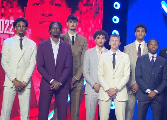 The 2026 NBA, Basketball Herren, USA Draft completed its first round NEW YORK, UNITED STATES - JUNE 23: The 2026 NBA Draft completed its first round and BYU forward AJ Dybantsa, Kansas guard Darryn Peterson, Duke forward Cameron Boozer, and North Carolina Tar Heels forward Caleb Wilson were viewed as the top four players in the 2026 NBA Draft at Barclays Center in Brooklyn, New York City, U.S., on June 23, 2026. Selcuk Acar Anadolu New York United States. Editorial use only. Please get in touch for any other usage.  Copyright: x2026xAnadoluxSelcukxAcarx