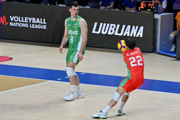LJUBLJANA, SLOVENIA - JUNE 24: Damyan Kolev of Bulgaria (R) in action during the FIVB Men s Volleyball Nations League match between Bulgaria and Italy at Arena Stozice, Ljubljana on June 24, 2026 in Ljubljana, Slovenia. (Photo by Igor Kupljenik Sports Press Photo).  Copyright: xIgorxKupljenikx xSPPx Sportspressphoto_SPR175107