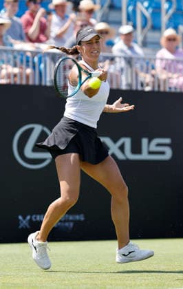 RECORD DATE NOT STATED 24th June 2026; Devonshire Park Lawn Tennis Club, Eastbourne, East Sussex, England; Lexus Eastbourne Open Tennis, Day Four; Jessica Bouzas Maneiro (ESP) plays a forehand shot against Madison Keys (USA) HongboxChen