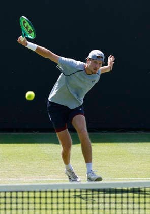 RECORD DATE NOT STATED 24th June 2026; Devonshire Park Lawn Tennis Club, Eastbourne, East Sussex, England; Lexus Eastbourne Open Tennis, Day Four; Toby Samuel (GBR) plays a backhand shot against Thiago Agustin Tirante (ARG) HongboxChen