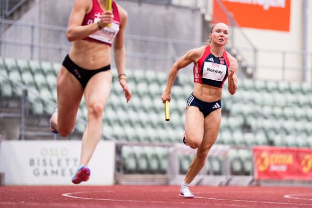 260624 Ingvild Meinseth of Norway competes in women™s 4x100 meters relay during the athletics competition Boysen Memorial on June 24, 2026 in Oslo. Photo: Marius Nordnes BILDBYRAN COP 185 MX0001 friidrott athletics friidrett boysen memorial norge bbeng dam *** June 24, 2026: Ingvild Meinseth of Norway competes in the women’s 4x100-meter relay during the Boysen Memorial track and field meet on June 24, 2026 in Oslo. Photo by Marius Nordnes, BILDBYRAN COP 185 MX0001. track and field, athletics, friidrett, Boysen Memorial, Norway, women s  Copyright: MARIUSxNORDNES BB260624BB682