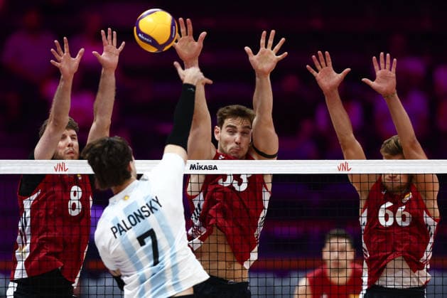 Volleyball Nations League 2026 Match Argentina - Germany Filip John, Simon Valentin Toriwe and Erik Rohrs during the Volleyball Nations League match Argentina - Germany at PreZero Arena Gliwice in Gliwice, Poland on June 24, 2026. Gliwice Poland  Copyright: xJakubxPorzyckix originalFilename:porzycki-volleyba260624_npCiw.jpg