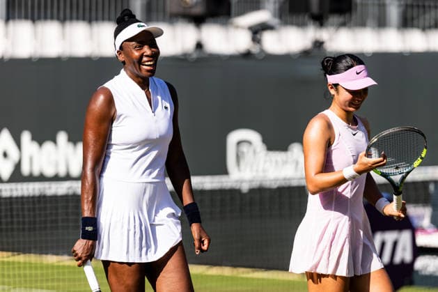 BAD HOMBURG, GERMANY - JUNE 24: Alexandra Eala (PHI) Venus Williams (USA) smiling during the Bad Homburg Open powered by Solarwatt Doubles match between Catherine Harrison (USA) Alexandra Osborne (AUS) vs Alexandra Eala (PHI) Venus Williams (USA) at Kurpark Bad Homburg on June 24, 2026 in Bad Homburg, Germany. Hessen Germany Copyright: xSteffiexWunderlx