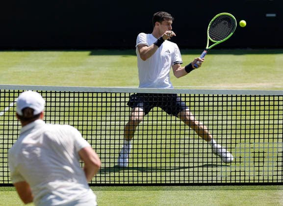 RECORD DATE NOT STATED 24th June 2026; Devonshire Park Lawn Tennis Club, Eastbourne, East Sussex, England; Lexus Eastbourne Open Tennis, Day Four; Juan Manuel Cerundoli (ARG) plays a forehand shot against Arthur Fery (GBR) HongboxChen