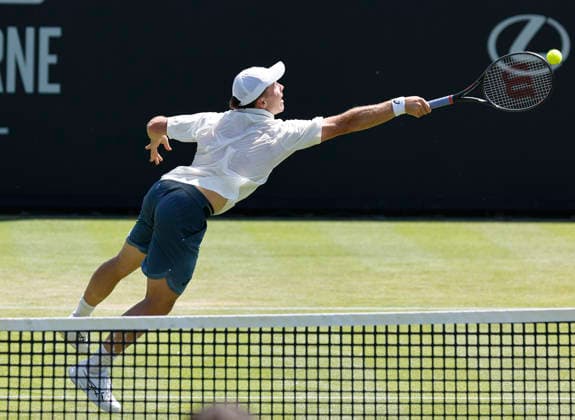 RECORD DATE NOT STATED 24th June 2026; Devonshire Park Lawn Tennis Club, Eastbourne, East Sussex, England; Lexus Eastbourne Open Tennis, Day Four; Arthur Fery (GBR) plays a backhand shot against Juan Manuel Cerundoli (ARG) HongboxChen