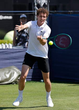 RECORD DATE NOT STATED 24th June 2026; Devonshire Park Lawn Tennis Club, Eastbourne, East Sussex, England; Lexus Eastbourne Open Tennis, Day Four; Ugo Humert (GBR) plays a forehand shot against Jenson Brooksby (USA) HongboxChen