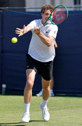 RECORD DATE NOT STATED 24th June 2026; Devonshire Park Lawn Tennis Club, Eastbourne, East Sussex, England; Lexus Eastbourne Open Tennis, Day Four; Ugo Humert (GBR) plays a forehand shot against Jenson Brooksby (USA) HongboxChen