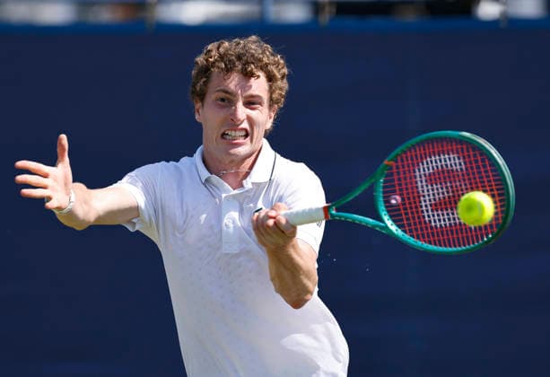 RECORD DATE NOT STATED 24th June 2026; Devonshire Park Lawn Tennis Club, Eastbourne, East Sussex, England; Lexus Eastbourne Open Tennis, Day Four; Ugo Humert (GBR) plays a forehand shot against Jenson Brooksby (USA) HongboxChen