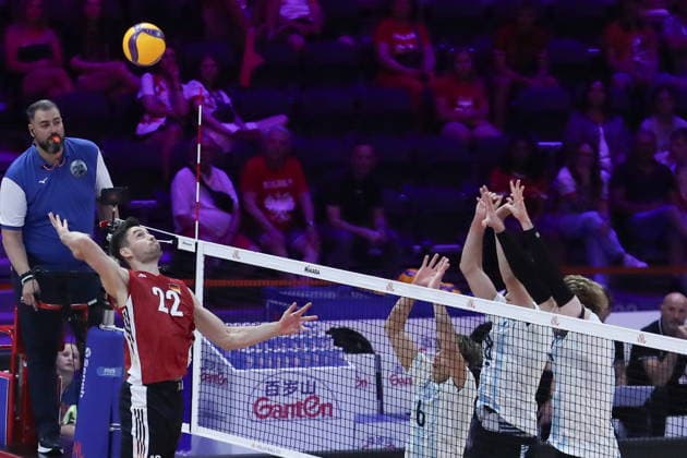 Gliwice 24.06.2026. Siatkowka Liga Narodow sezon 2026 faza grupowa mecz: Argentyna - Niemcy --- Volleyball VNL Nations League season 2026 group stage match: Argentina - Germany nz Brand Tobias, Gomez German Alfredo Fot. Kacper Staniec NEWSPIX.PL --- newspix.pl 