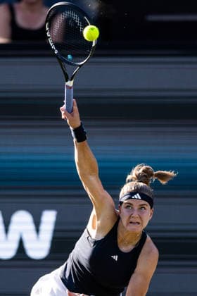 BAD HOMBURG, GERMANY - JUNE 24: Karolina Muchova (CZE) during the Bad Homburg Open powered by Solarwatt Singles match between Karolina Muchova (CZE) vs Irina-Camelia Begu (ROU) at Kurpark Bad Homburg on June 24, 2026 in Bad Homburg, Germany. Hessen Germany Copyright: xSteffiexWunderlx