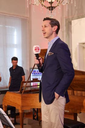SOCCER - BL, RBS, jersey presentation SALZBURG,AUSTRIA,24.JUN.26 - SOCCER - ADMIRAL Bundesliga, Red Bull Salzburg, jersey presentation. Image shows Linus Klumpner (CEO Mozarteum).  GEPAxpictures xMathiasxMandl