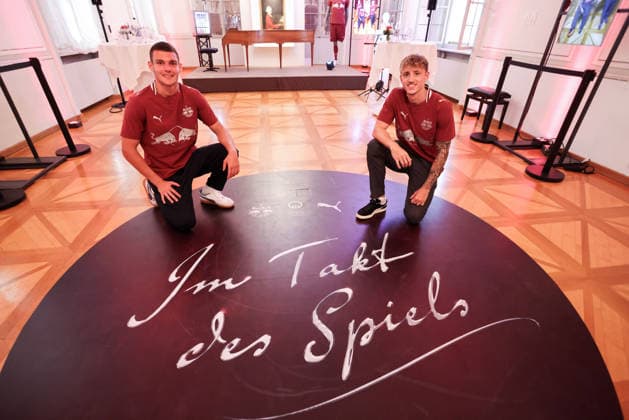 SOCCER - BL, RBS, jersey presentation SALZBURG,AUSTRIA,24.JUN.26 - SOCCER - ADMIRAL Bundesliga, Red Bull Salzburg, jersey presentation. Image shows Christian Zawieschitzky and Tim Drexler (RBS).  GEPAxpictures xMathiasxMandl