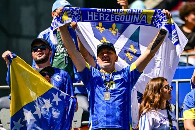 Bosnia and Herzegovina s supporters pictured before a soccer game between Bosnia and Herzegovina and Qatar, on Wednesday 24 June 2026 in Seattle, the third and last day in the group stage, in group B of the FIFA World Cup, WM, Weltmeisterschaft, Fussball 2026 in the United States of America. DIRKxWAEM  x179151311x