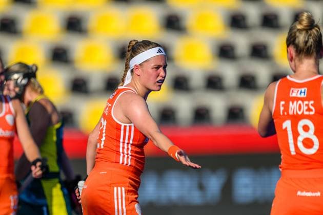 WAVER, 24-06-2026, Belfius Hockey Arena, FIH Hockey Pro League Women, Season 2025-2026. Pien Dicke scores and celebrates during the game Australia - Netherlands (women). Australia - Netherlands (women)  x204616613x Copyright: