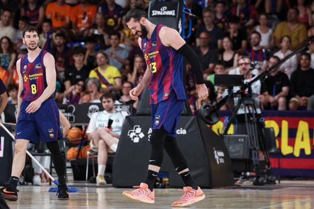 June 24, 2026, Barcelona, Barcelona, Spain: Tornike Shengelia of FC Barcelona, Barca hurts during the Spanish League, Liga ACB Endesa, basketball Final Game 4 match played between FC Barcelona and Valencia Basket at Palau Blaugrana on June 24, 2026 in Barcelona, Spain. Barcelona Spain - ZUMAa181 20260624_zaa_a181_042 Copyright: xJavierxBorregox