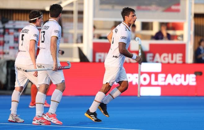Belgium s Alexander Hendrickx celebrates after scoring during a hockey game between Belgian national team, Nationalteam Red Lions and Netherlands, Wednesday 24 June 2026 in Wavre, match 13 16 in the group stage of the men s FIH Pro League competition. VIRGINIExLEFOUR  x179157729x
