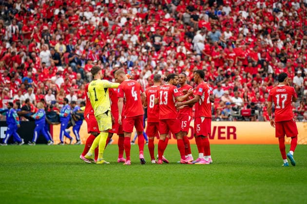 Kanada: Fußball FIFA Weltmeisterschaft 2026 Gruppenphase Schweiz vs Kanada BC Place Stadium (Vancouver, British Columbia): Schweizer Team *** Canada Soccer 2026 FIFA World Cup Group Stage: Switzerland vs. Canada at BC Place Stadium in Vancouver, British Columbia; Swiss Team Copyright: xJOERANxSTEINSIEKx
