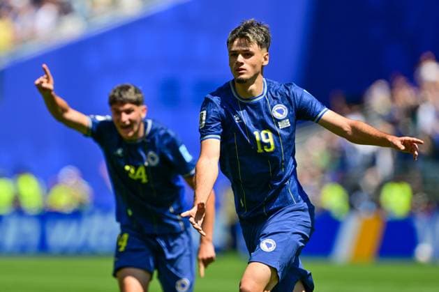 Bosnia and Herzegovina s Kerim Alajbegovic celebrates after scoring during a soccer game between Bosnia and Herzegovina and Qatar, on Wednesday 24 June 2026 in Seattle, the third and last day in the group stage, in group B of the FIFA World Cup, WM, Weltmeisterschaft, Fussball 2026 in the United States of America. DIRKxWAEM  x179158522x