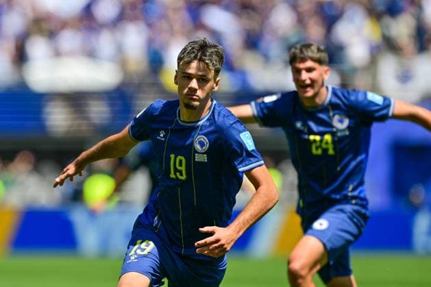 Bosnia and Herzegovina s Kerim Alajbegovic celebrates after scoring during a soccer game between Bosnia and Herzegovina and Qatar, on Wednesday 24 June 2026 in Seattle, the third and last day in the group stage, in group B of the FIFA World Cup, WM, Weltmeisterschaft, Fussball 2026 in the United States of America. DIRKxWAEM  x179158634x