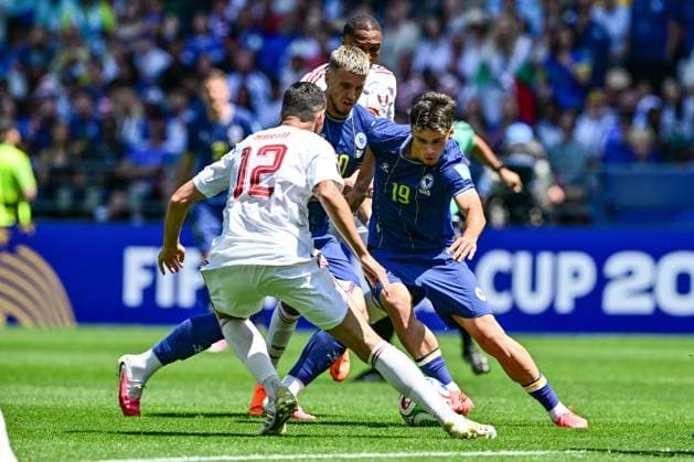 Bosnia and Herzegovina s Kerim Alajbegovic pictured in action during a soccer game between Bosnia and Herzegovina and Qatar, on Wednesday 24 June 2026 in Seattle, the third and last day in the group stage, in group B of the FIFA World Cup, WM, Weltmeisterschaft, Fussball 2026 in the United States of America. DIRKxWAEM  x179158878x