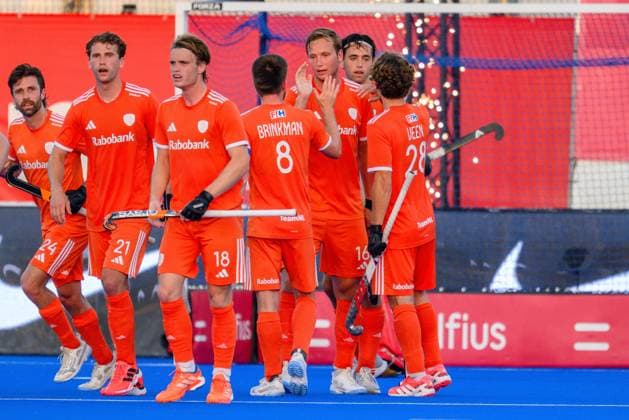 WAVER, 24-06-2026, Belfius Hockey Arena, FIH Hockey Pro League Men, Season 2025-2026. Floris Wortelboer and Pepijn van der Heijden celebrating the goal scored during the game Belgium - Netherlands (1st match). Belgium - Netherlands (1st match)  x204618047x Copyright: