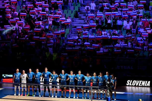 LJUBLJANA, SLOVENIA - JUNE 24:Team Slovenia before the FIVB Men s Volleyball Nations League match between Slovenia and Canada at Arena Stozice, Ljubljana on June 24, 2026 in Ljubljana, Slovenia. (Photo by Igor Kupljenik Sports Press Photo).  Copyright: xIgorxKupljenikx xSPPx Sportspressphoto_SPR175485