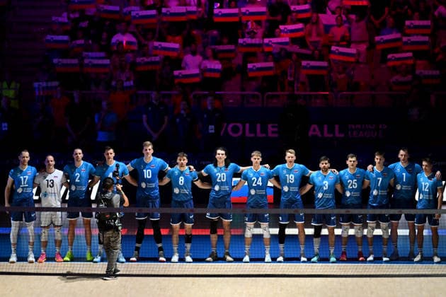 LJUBLJANA, SLOVENIA - JUNE 24:Team Slovenia before the FIVB Men s Volleyball Nations League match between Slovenia and Canada at Arena Stozice, Ljubljana on June 24, 2026 in Ljubljana, Slovenia. (Photo by Igor Kupljenik Sports Press Photo).  Copyright: xIgorxKupljenikx xSPPx Sportspressphoto_SPR175488